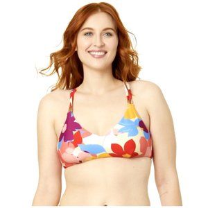 TIME & TRU Large 12-14 Floral Adjustable Tie X-Back Lined Swim Bikini TOP NWT